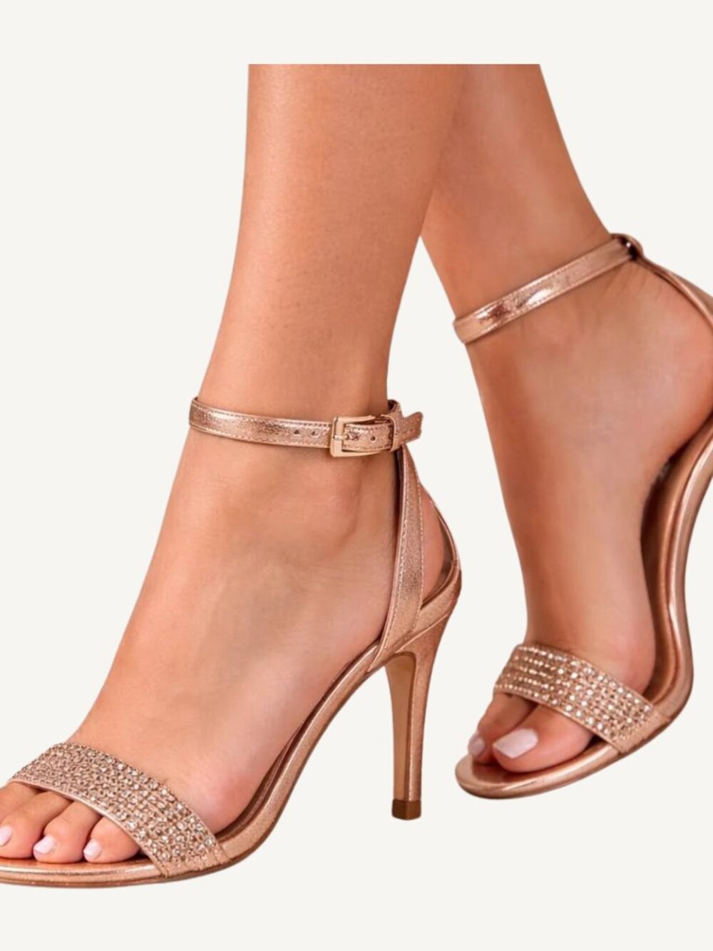 NWT Halston Rose Gold Shimmer Heels Ankle Strap Sandals Size 9